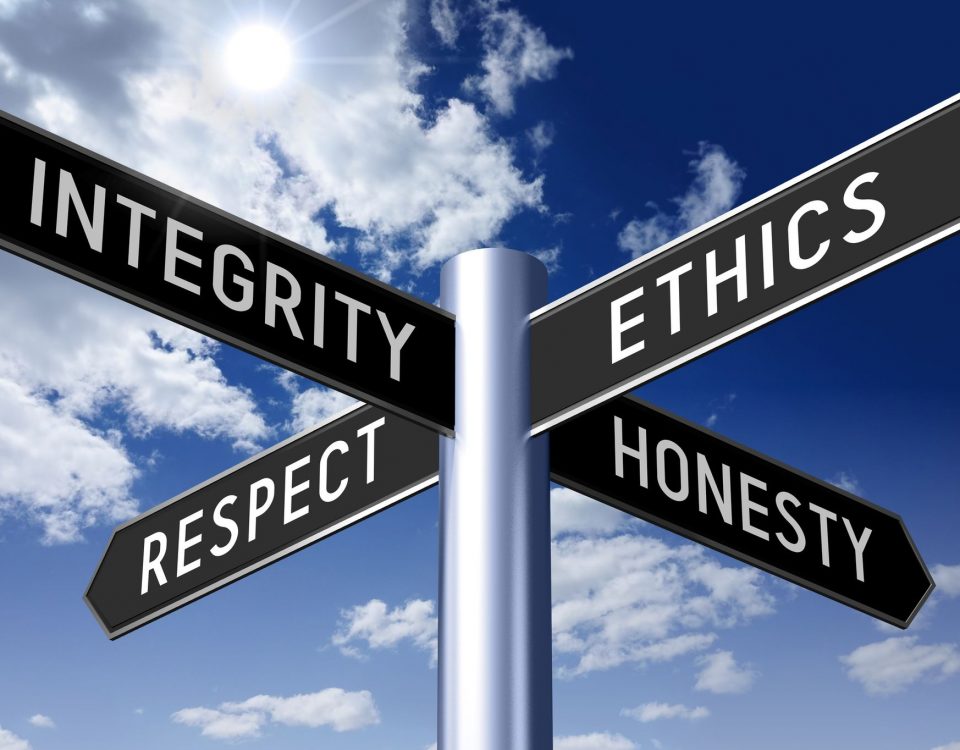 integrity, ethics, respect, honesty signposts